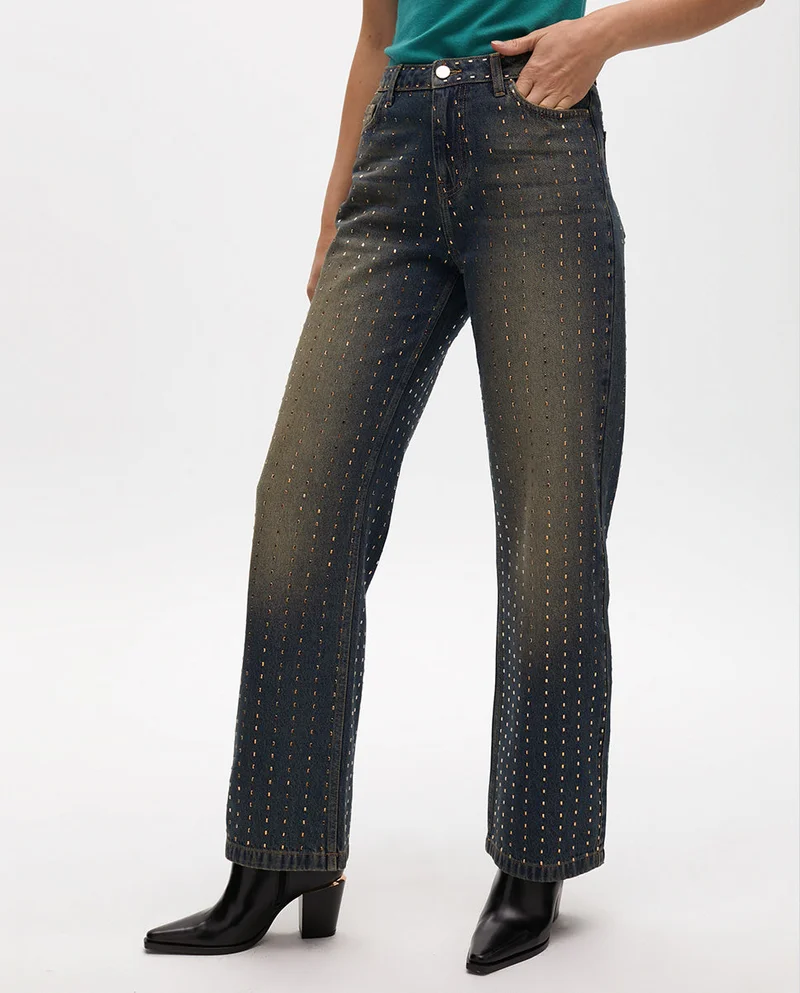 Lola Casademunt Worn Wideleg Jeans with Copper Details